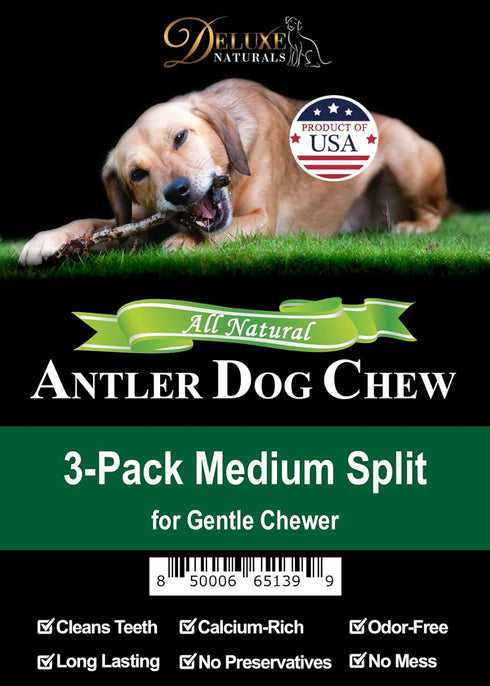 Elk Antler Chews for Dogs, 3-Pack Medium Split, Naturally Shed USA Collected Premium A-Grade
