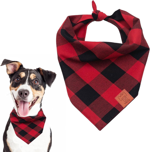 Buffalo Plaid Dog Bandanas 1 Pack, Red Flannel Triangle Bibs Scarfs for Small Medium Large Dogs and Cats, Washable