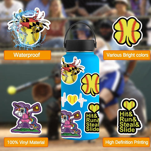 Softball Stickers 100PCS, Accessories & Gifts for Girls & Boys, Helmet Decals for Sports Enthusiasts