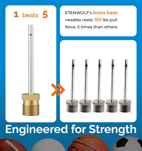 12 Pack ETENWOLF Brass Ball Pump Needles, No Break Heavy Duty Air Pump Needles for Balls with Storage Case, Compatible