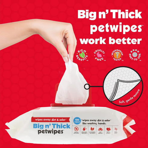 Petkin Pet Wipes for Dogs and Cats, 100 Large Wipes for Dirt & Odor Removal, Ideal for Home or Travel