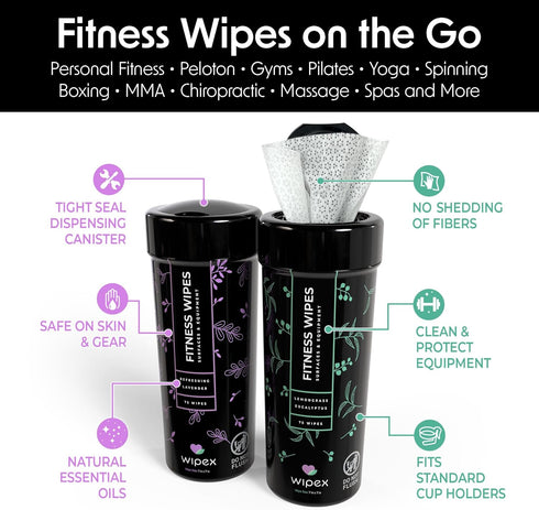 75 Wipex Yoga Mat Cleaner & Fitness Wipes - Natural Lavender & Vinegar Gym Equipment Cleaner - Gym Wipes to Clean Yoga