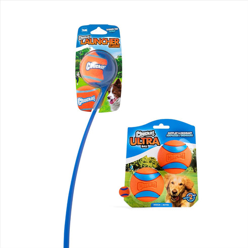 26M 26" 2 Pack (2.5") 20-60 lbs, Chuckit! Ultra Dog Ball & Launcher Bundle Classic Length with Medium Bouncy Fetch