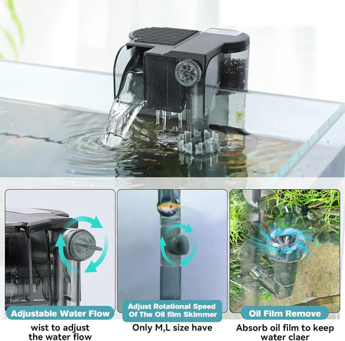 Skimmer, 10~20 hygger Hang On Back Aquarium Filter, Small Fish Tank Filter Waterfall Filtration System, Adjustable