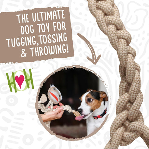 HuggleHounds Natural Rope Knottie - Leather Dog Toy for Aggressive Chewers, Stuey Sock Monkey