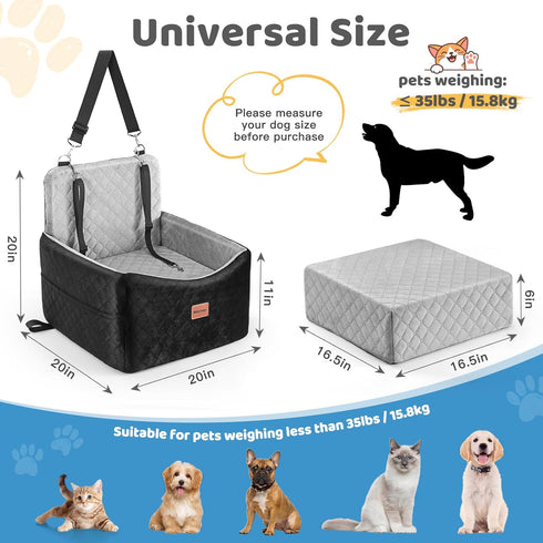 Mmczwgc 40 lbs 6-Inch 3 2 Dog Car Seat for Small Medium Dogs Up to Dog Booster Seat with Memory Foam, Pet Car Seat
