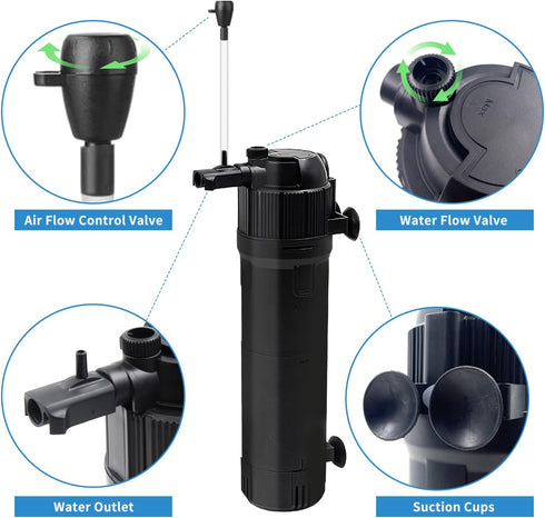 Aquarium Filter with U-V Light - Submersible Filter for 40 to 120 Gallon Fish Tank