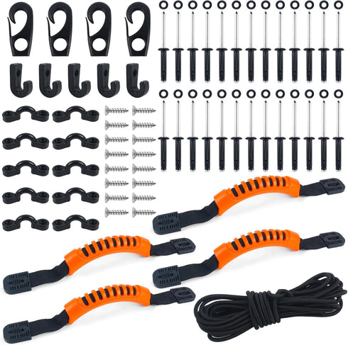 Kayak Carry Handle Rigging Kit with 19.7 FT 5mm Elastic Bungee Cord, Pad Eyes, J Hooks, Screws for Kayaks