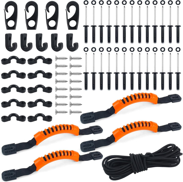 Kayak Carry Handle Rigging Kit with 19.7 FT 5mm Elastic Bungee Cord, Pad Eyes, J Hooks, Screws for Kayaks