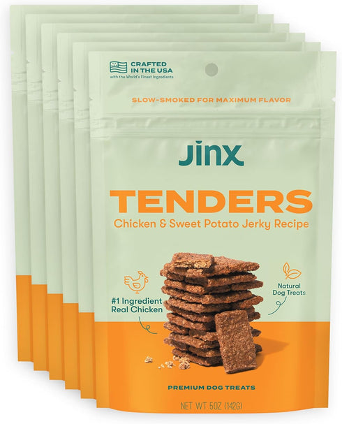 Jinx Tenders Soft Jerky Natural Dog Treats - 5 oz. Bags, 6-Pack - Low-Calorie, No Fillers, Real Chicken & Sweet Potato