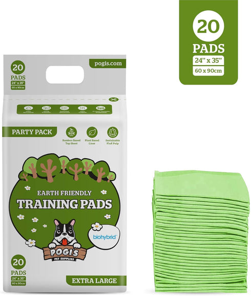 Pogi's XL Dog Training Pads with Adhesive Sticky Tabs (20-Count) (24x35in) - XL Puppy Pads, Dog Pads, Plant-Based Puppy Pee Pads for Dogs - Extra Large Puppy Pads for Small to XL Sized Dogs