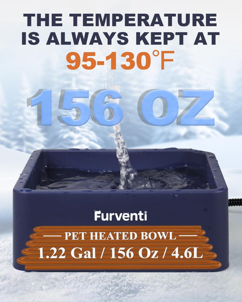 Cat,1.22 79" Heated Water Bowl for Dog Gallon,Outdoor Waterproof Heated Pet Water Dish with Chew Resistant Cord