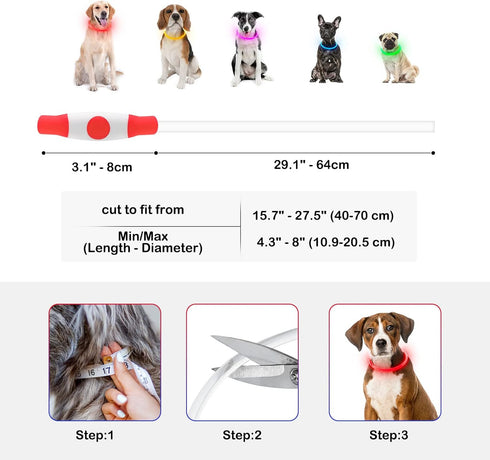 Light Up Dog Collars, USB Rechargeable Dlitk LED Glow Collar for Large Medium Small Dogs, TPU Cuttable Size, Red