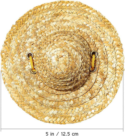 Popetpop Adjustable Pet Straw Hat, Sun Protection for Small Dogs and Cats, Garden Beach Cap (Khaki, Size S)