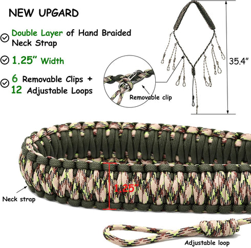 PSKOOK Duck Call Lanyard, Paracord Hunting Goose Calls with 12/16/20 Adjustable Loops for Outdoor Gear