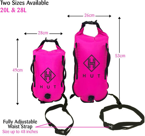 HUT Swim Buoy Dry Bag - Premium Safety Tow Float and Watertight Dry Bag for Open Water Swimmers