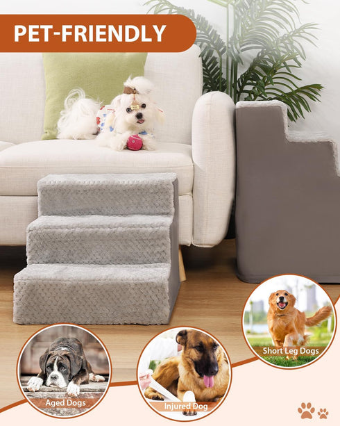 Dog Stairs for Small Dogs, 18" H, 4-Step Non-Slip Pet Steps for High Bed Couch, Washable Cover, Grey