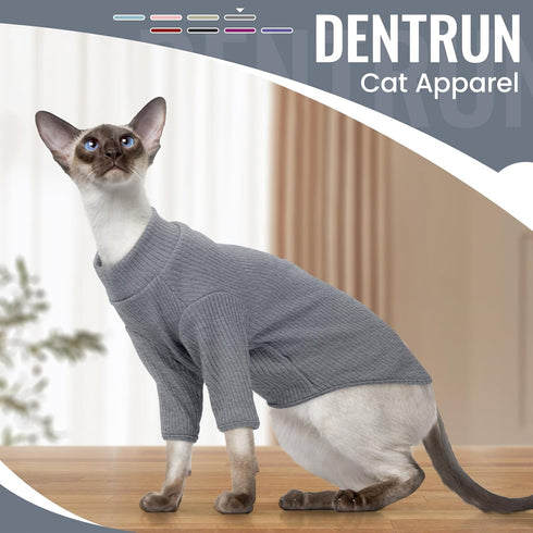 DENTRUN Pullover Shirt for Sphynx Hairless Cats, Breathable Turtleneck Sweater, Adorable Cat's Clothes Vest Pajamas