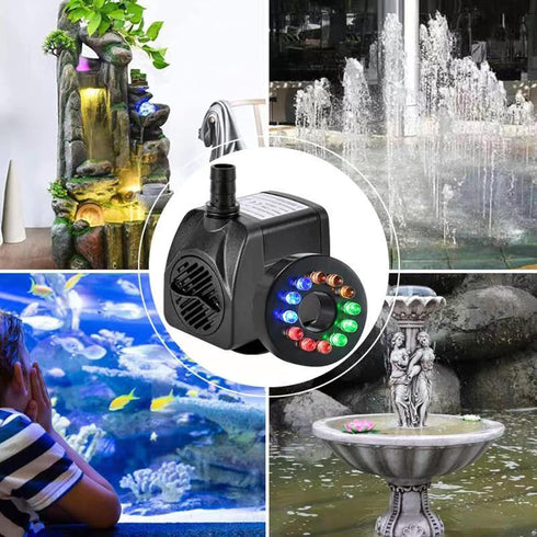 15W 1000L/H Submersible Fountain Water Pump with 12 Colorful LED Lights, Mushroom and Blossom Spray Head for Aquarium Fish Tank, Pond,Outdoor Fountain, Water Feature, Statuary Gardens by Yawank