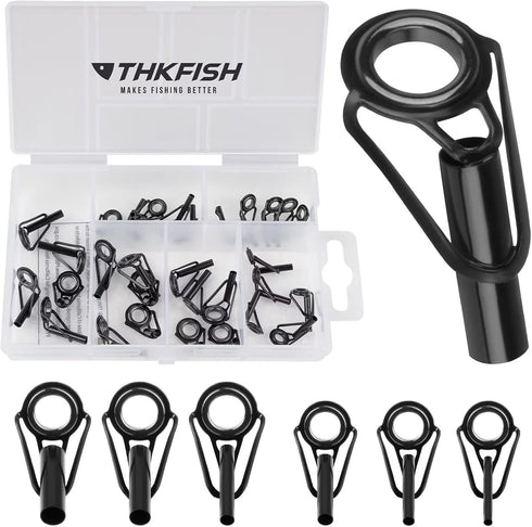 THKFISH Rod Tip Repair Kit, Fishing Stainless Steel Ceramic Ring Guide Replacement, 30pcs Big Style, 6 Sizes