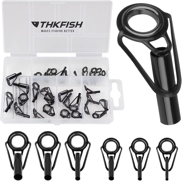 THKFISH Rod Tip Repair Kit, Fishing Stainless Steel Ceramic Ring Guide Replacement, 30pcs Big Style, 6 Sizes