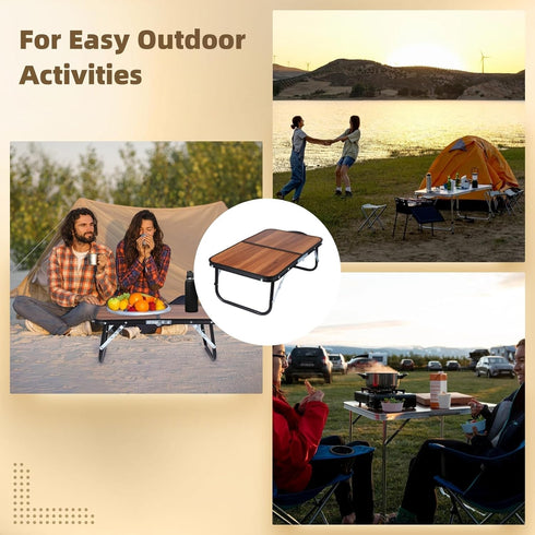 CNDRIA Small Camping Table, Compact Walnut Wood Folding Side Low Table for Camp, Portable Lightweight Foldable Design