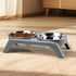 Elevated Cat Bowls - Anti-Vomiting Raised Stand with 2 Thick Stainless Steel Bowls, Grey