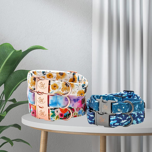 Elegant little tail Adjustable Dog Collar, Blue Shark Pattern, Durable Cute Gift for X-Small Dogs