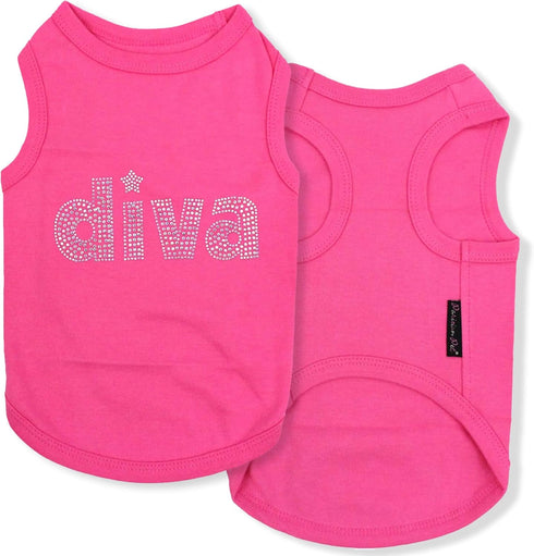 Parisian Pet Dog T-Shirt with 'Diva' Embroidery - Breathable Pink Sleeveless Vest for Large Dogs 3XL