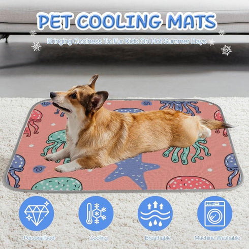 imiBBWQu Summer 27" 22" Dog Cooling Mat Starfish Pink Ocean Jellyfish Kuehlmatte Fuer Hunde Washable Dog Cooling Pad