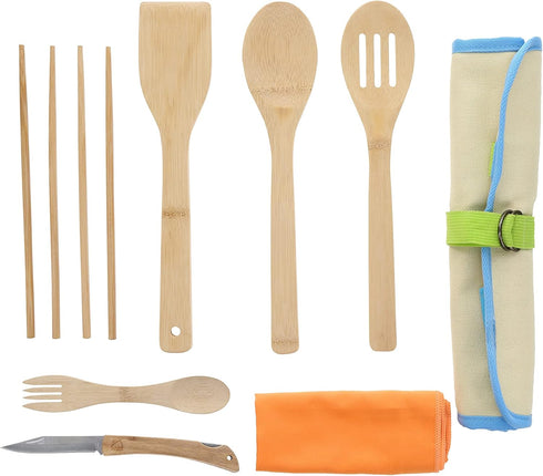 ust Camp Kitchen roll up with 7 Piece Bamboo Utensil Set in a Portable Organizer for Cooking, Camping, and Everyday use by ust