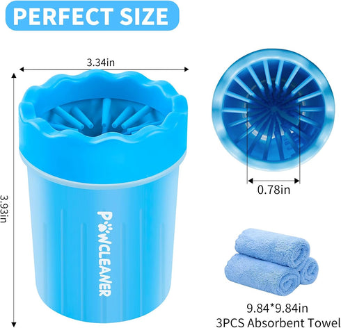 Dog Paw Cleaner, Portable Pet Cleaning Washer with Silicone Brush and 3 Absorbent Towels for Small Dogs
