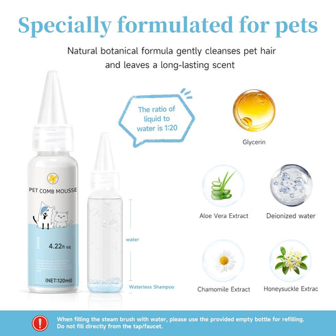 3-in-1 Pet Steam Brush for Dog & Cat Spray Hair Removal Comb for Shedding & Grooming, Softens Fur & Reduces Static