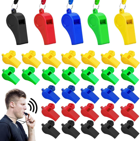 50PCS Plastic Coach Whistle with Lanyard Loud Crisp Sound Sports Referee Whistle