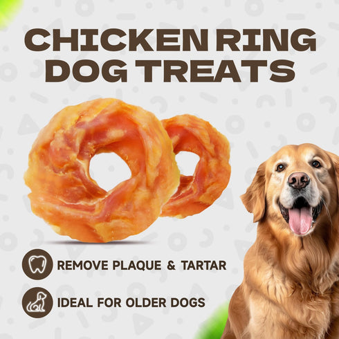 10.58oz Chicken Rings Dog Treats, Natural Chicken Breast Jerky Rawhide-Free Soft Chews Healthy Dog Training Treats