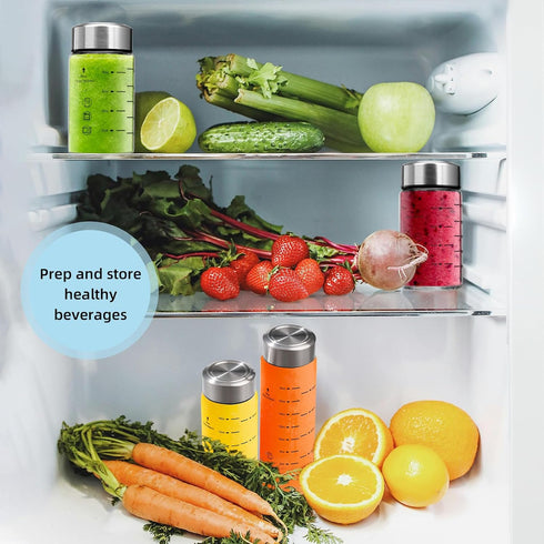 4 Pack 16 oz Glass Juice Bottles - Wide Mouth Glass Water Bottles with Lids - Borosilicate,Stainless Steel Lids