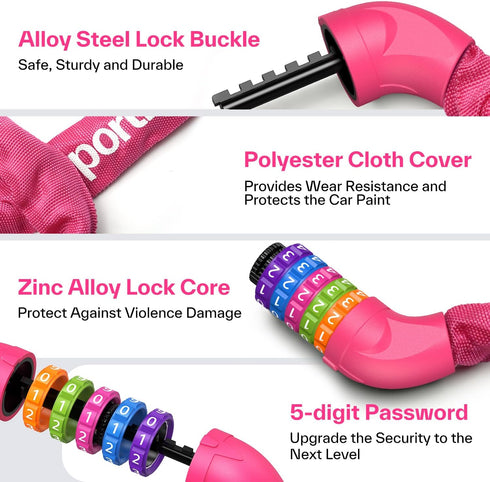 Sportneer Bike Lock: 5 Digit Combination High Security Anti Theft Chain Lock - 3.2ft Heavy Duty Keyless Bicycle Lock