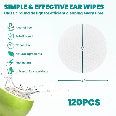 120 Counts, MEDUWEDU Ear Cleaner Wipes Dog Ear Cleaner, Grooming Kit Care for Dogs and Cats, Soft & Easy Otic Cleaning