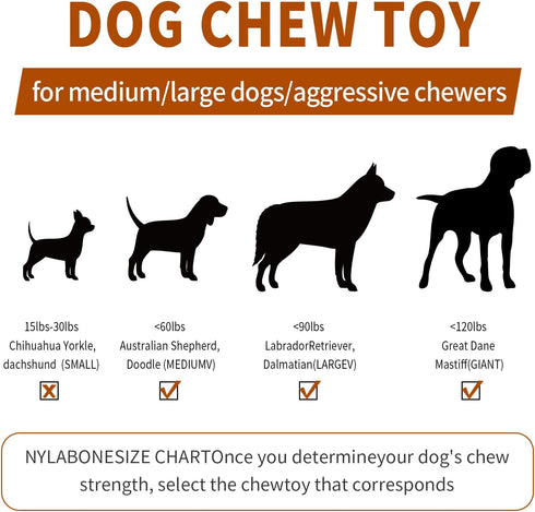 Dog Toys for Aggressive Chewers - Long-Lasting Nylon Chew Bones for Medium to Large Breeds, Teething Toys (Brown)