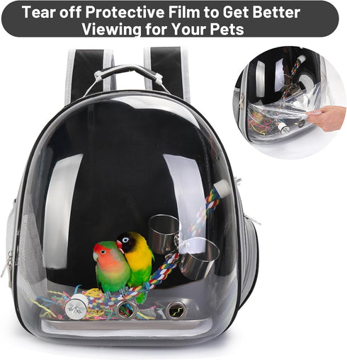 Bird Travel Backpack Carrier for Small Medium Birds, Space Capsule Clear Bubble Window with Stainless Steel Tray and
