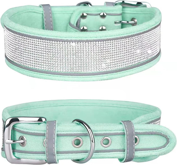 Bling Rhinestone Dog Collar, Soft Comfortable Adjustable Pet Collar with Bright Reflective Stripe for Small Medium