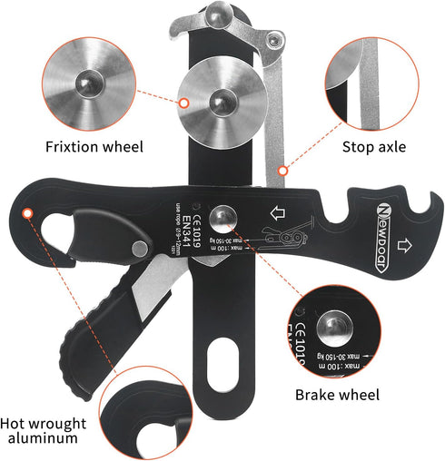 NewDoar Climbing Stop Descender Rappelling Belay for Ropes 10-12mm, CE Certified for Novices, Rescue & Arborist