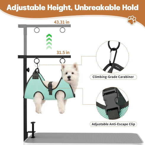 MHACVVO 31.5"-43.3" Hammock 3-in-1 Trimming, Dog Grooming Table Arm, Adjustable Pet Stand with & Clips Grooming Kit