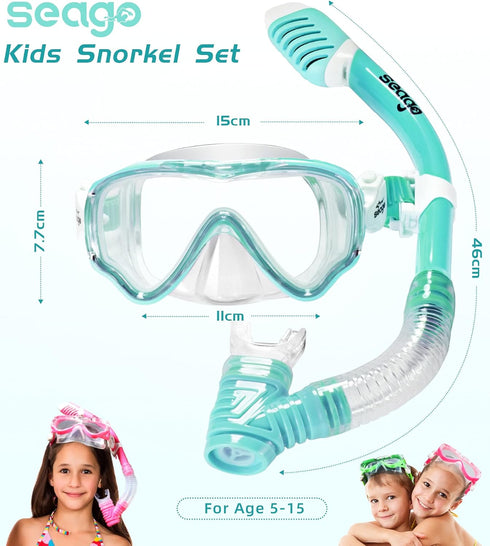 Kids Snorkel Set - Dry Top Snorkel Mask Snorkeling Gear for Boys Girls Youth, Anti-Fog 180° Panoramic View