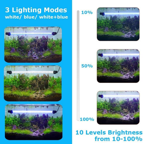 Aquarium Light for Fish Tank, Auto on/Off Submersible White and Blue Plant Light with Timer and Dimming Function (7.5