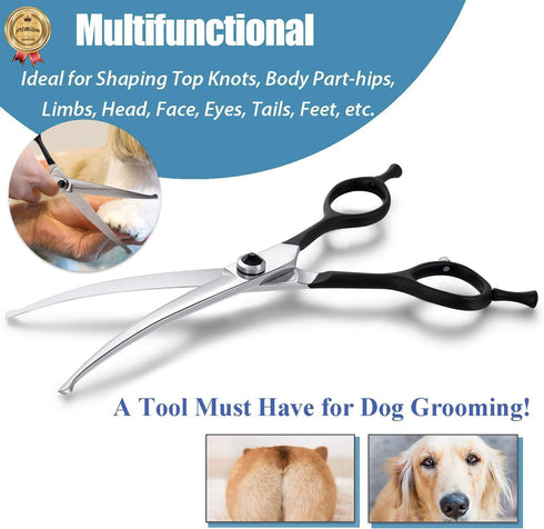 6.5" Downward Curved Dog Grooming Scissors, Safety Round Tips Shears for Grooming Face and Paws for Dogs & Cats