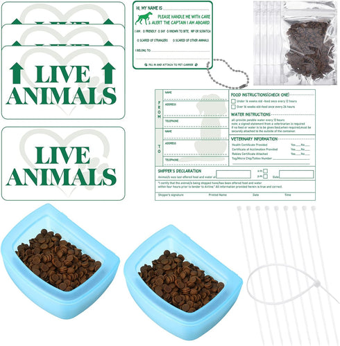 Eaasty 23 Pcs Pet Airline Travel Kit, Includes 4 Live Animal Stickers, 2 Pet Travel Bowls, 1 Live Animal Label, 10