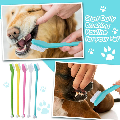 50 Pack Dual Ended Long Dog & Cat Toothbrush - Pet Safe Super Soft Bristles for Dental Care, Bulk Individual Polybag