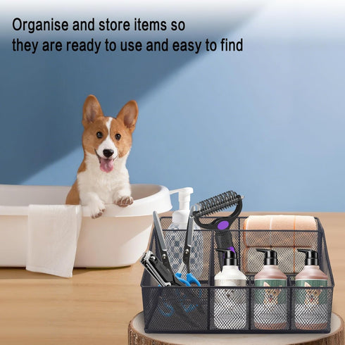 6-Compartment Blanket,Shampoo,Trimmer,Clipper,Brush Universal Pet Grooming Supplies Organizer, Dog Storage Organizer
