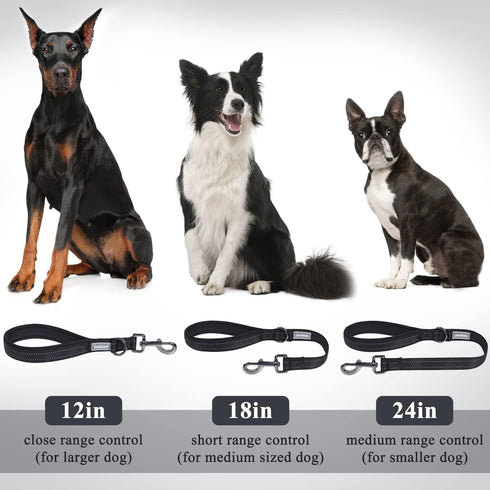 VIVAGLORY Short Dog Leash, Traffic Leash with Soft Padded Handle for Training & Walking, 18 inch, Black